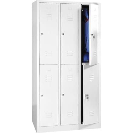 Kledinglocker, twee rijen, 2 x 3 compartimenten, cilinderslot, lichtgrijs RAL 7035/lichtgrijs RAL 7035