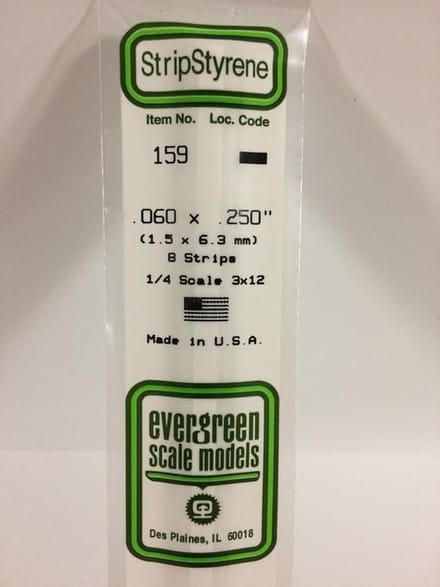 Evergreen Modelbouwdecoratie - 159 Strip 1,5mmX6,4mmX35cm -8 stuks Styreen