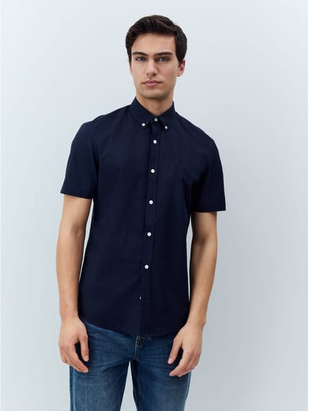 Next - Heren - Oxford overhemd met stretch en korte mouwen - Blauw