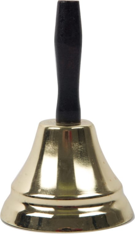 Faram Party Kerstman bel - goud - 18 cm - houten handvat - kerstman accessoires