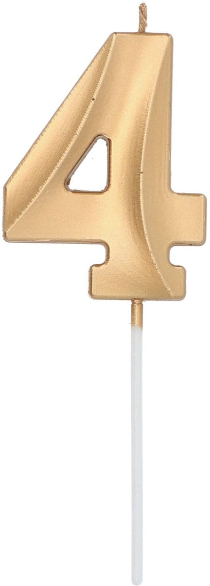 Folat - Kaars cijfer 4 glamour goud metallic 7 cm