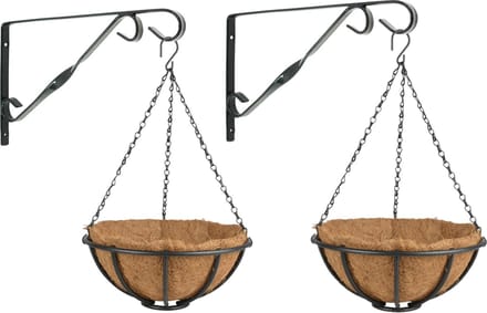 Set van 2x stuks Hanging baskets 30 cm met muurhaken - Complete hangmand set van metaal