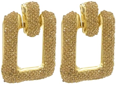 Statement Oorbellen Rechthoekig - Kralen - 6x4,5 cm - Goudkleurig