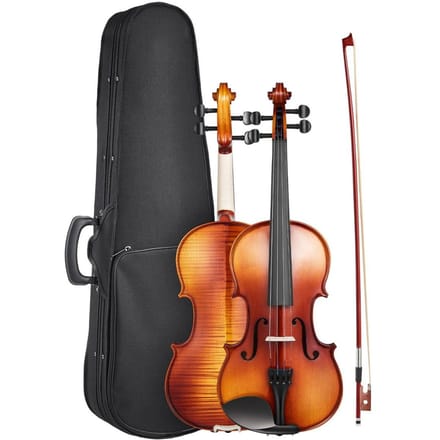 Violon 355mm Taille Fiddle Set Bois Massif pour Débutant Motif Marron Brillant