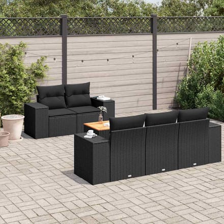 vidaXL - 6-delige - Loungeset - met - kussens - poly - rattan - zwart