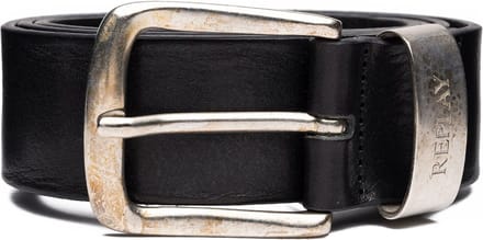 REPLAY Leren Riem Leather Belt W85 Black Zwart