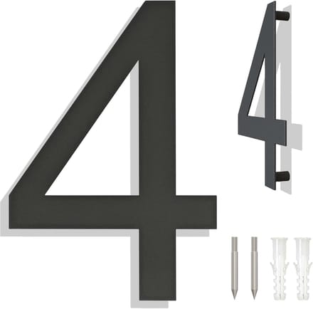Huisnummers - Modern Drijvend Zwart Grijs - 6 Inch Hoogte - Arial Nummer 4