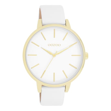 Goudkleurige OOZOO horloge met witte leren band - C11359