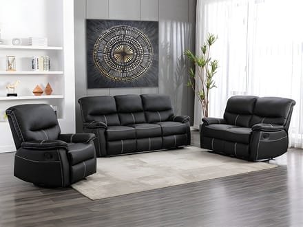 Vente-unique Driezits-, tweezitsbank en fauteuil CANBY - Kunstleer - Zwart