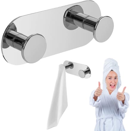 Laveo Miri Serie - Dubbele Handdoekhouder - Zelfklevend - Wandmontage - Chroom