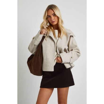 boohoo Dames Funnel Neck Wol Look Jacket | Stone | Maat: 14