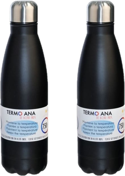 2x stuks rvs thermosflessen / isoleerflessen zwart 0.75 L - Thermoflessen