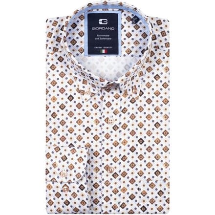 Giordano Overhemd Brando Poplin Diagonal Squares Graphic Donker Bruin / male