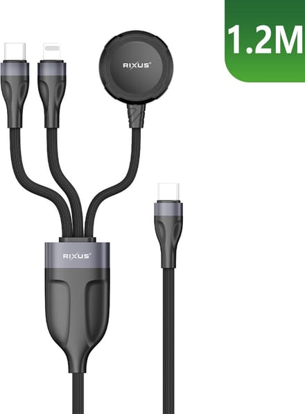 Rixus 3 in 1 Watch And Phone Charger Cable 120CM Black