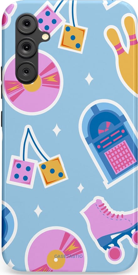 Casetastic hoesje geschikt voor Samsung Galaxy A34 (2023) 5G - Dubbellaagse bescherming - Flashback vibes - Fashion Case - Lichtblauw Lavendel Wit
