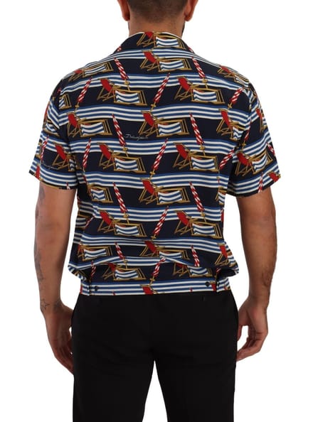 Dolce & Gabbana Heren Multicolor Zijden Strandstoel Korte Mouwen Shirt