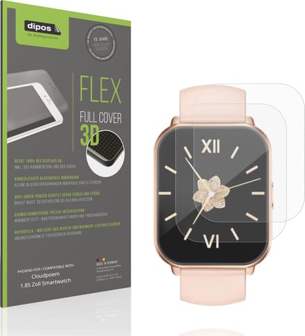 dipos FLEX – 2x Matte Screenprotector geschikt voor Cloudpoem 1.85 Zoll Smartwatch | Volledige Schermbescherming | Case-Friendly