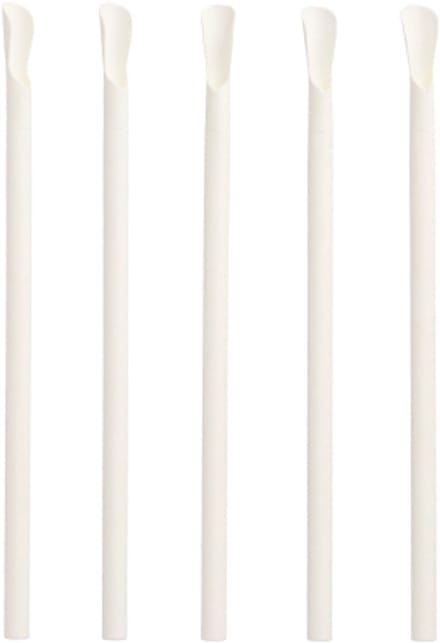 8x 100 Drinkrietjes met lepel papier pure Ø 8 mm · 20 cm wit