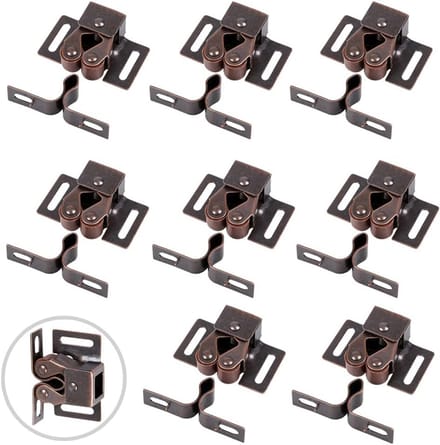8x Dubbele Roller Vastzetter voor Kastdeuren - Bronzen Deurklink Sluitmechanisme