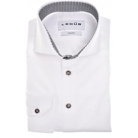 Ledûb Overhemd Uni Color Fine Details Cotton Non-Iron Wit / male