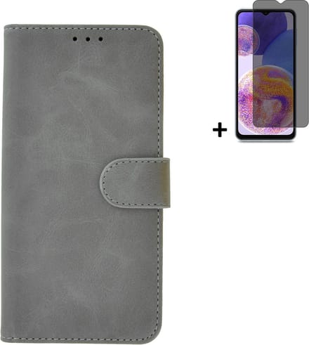Pearlycase hoesje Geschikt voor Nokia G11/ G21 - Kunstleer Book Case - Grijs hoesje met privacy screenprotector