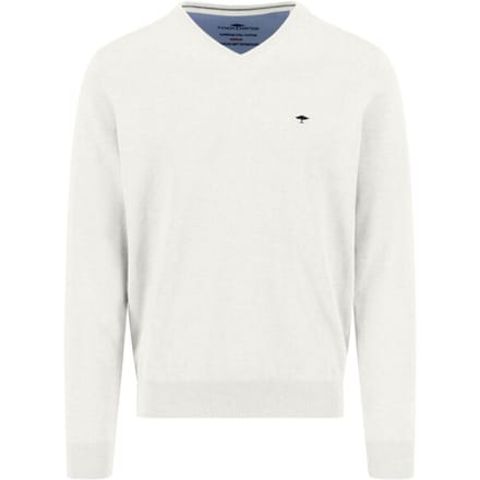 Fynch-Hatton Trui Solid Color Superfine 3-Ply Cotton V-Neck New Off White / male