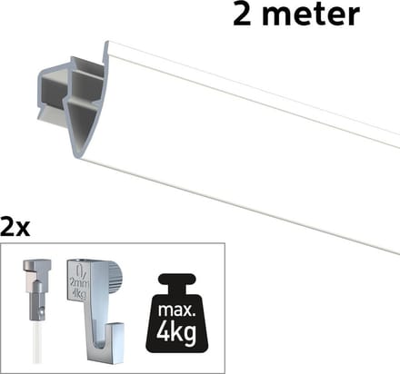 Artiteq Schilderij Ophangsysteem 2 meter All-in-one Up Rail 4kg / Wit RAL9016