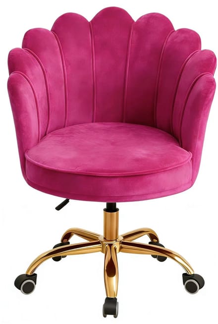 Russle Velvet Schelp Bureaustoel Fuchsia met Goudkleurig onderstel