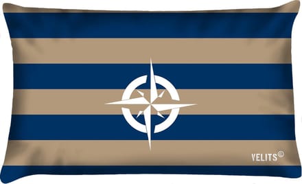 Buitenkussen Denim Original blauw beige waterafstotend 40x60cm bootkussen streep kompas wit