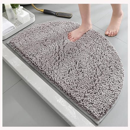Halfronde Zachte Badmat, Waterabsorberend, Antislip, Wasbaar in Machine, Pluche Fluffy Polyestermat, 40 x 60 cm, Lichtgrijs