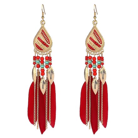 Jomide Oorhangers Ethnisch - Veer - Lang - Rood - 3