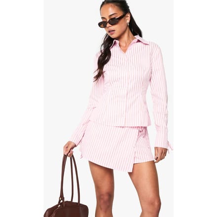 boohoo Dames Strepen Poplin Wrap Skort | Pink | Maat: 6