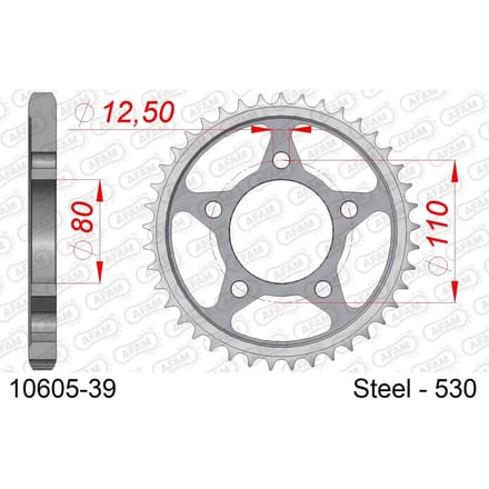 Stalen tandwiel Afam 530 39 dents