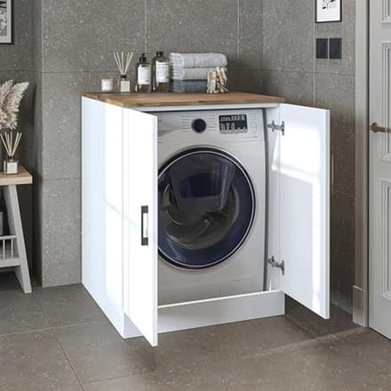 Badkamer Wasmachinekast - Wastoren en Wasmachinerek - 70 x 180 x 69 cm - Wit Eiken