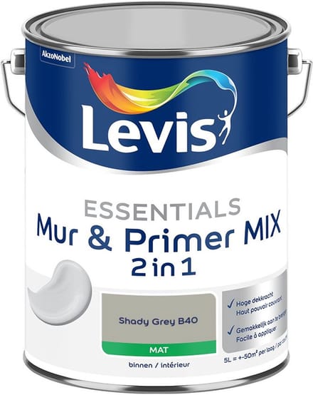 Levis - Essentials Mur & Primer Mix - Shady Grey B40 - Mengverf - 5 L