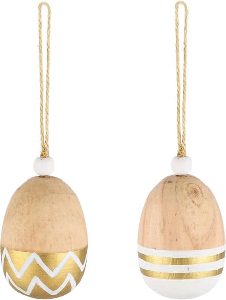 Dekoratief | Hanger ei, naturel/goud, hout, 5x15cm, set van 2 stuks | A230648