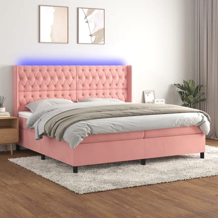vidaXL - Boxspring - met - matras - en - LED - fluweel - roze - 200x200 - cm
