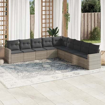 vidaXL - 9-delige - Loungeset - met - kussens - poly - rattan - lichtgrijs