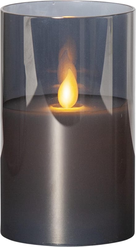 Star Trading Kaars M-Twinkle, zuilkaars, zwart, rookglas, LED, timer, warm wit, flikkerend, 12,5 cm