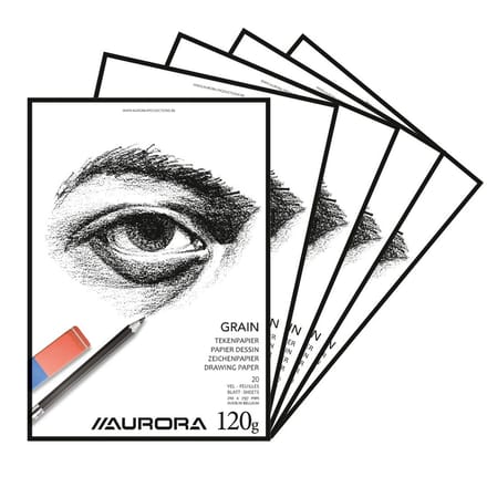 Aurora Tekenblok - Grain - Tekenpapier - Schetsblok - A4 - 120g - 20 vel - 20 Stuks