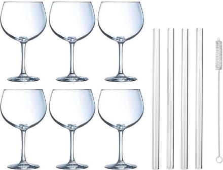 6x Gin Tonic / cocktail glazen 700 ml - Inclusief 8x glazen herbruikbare rietjes