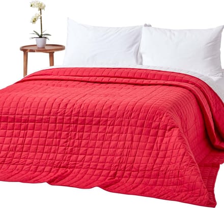 Homescapes Gewatteerde sprei van 100% katoen, rood/wit, 150 x 200 cm