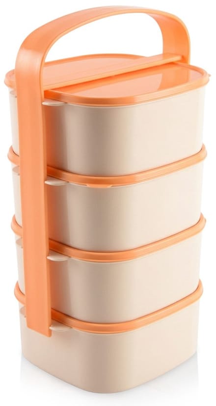 Orion - Plastic 4-laags Voedselcontainer - 4x1,15L - Beveiligde Deksel - Geschikt voor Magnetron