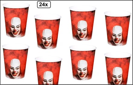 24x Bekers horror clown 250 ml karton - It clown griezel eng horror the IT Halloween scary