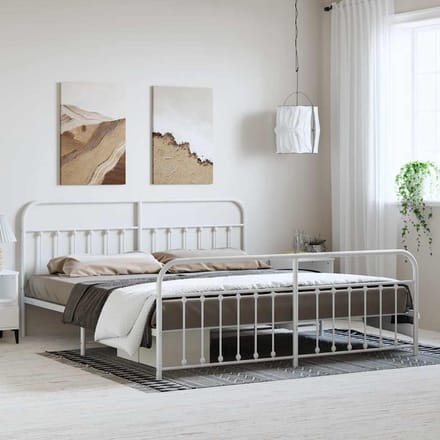 vidaXL - Bedframe - met - hoofd- - en - voeteneinde - metaal - wit - 193x203 - cm