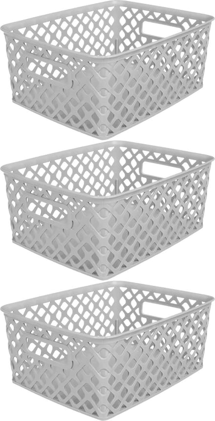 5Five Opbergmand/box van kunststof - 3x - grijs - 19 x 25 x 10 cm - 4 liter