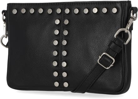 Dames Leren Schoudertas Korte Rits Zwart met Studs