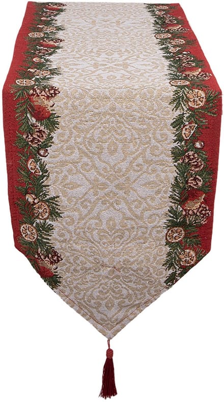 Clayre & Eef Tafelloper Kerst 33x180 cm Beige Polyester