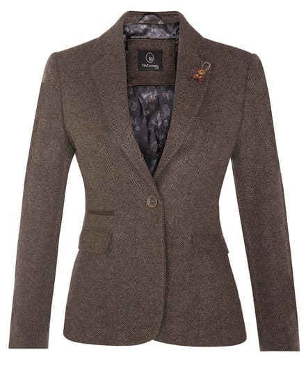 Dames Tweed jaren 1920 visgraatbruine blazer