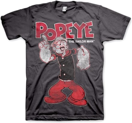 Popeye Heren Tshirt -M- Distressed Sailor Man Grijs